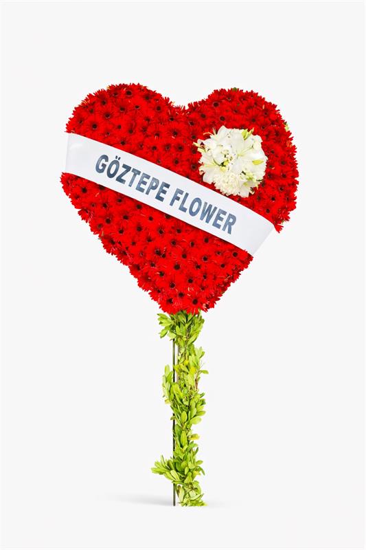 Kalp Şeklinde Düğün Çelengi – Kırmızı Gerbera Aşkı