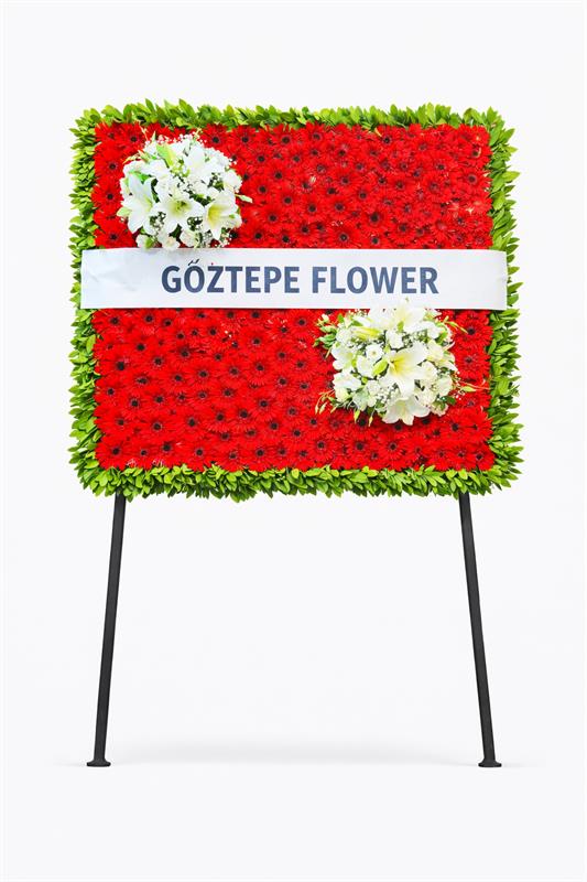 Kırmızı Gerberalı Dikdörtgen Düğün Pano Çelengi