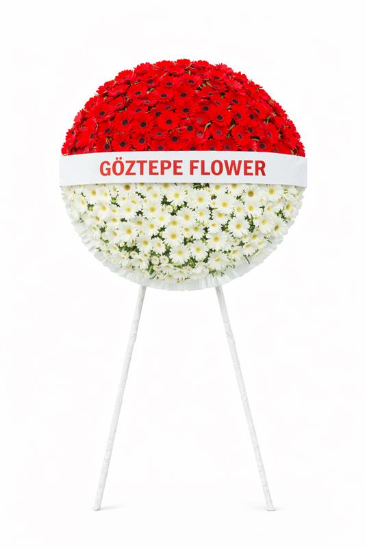 Kırmızı Gerbera & Beyaz Papatyalı Resmî Tören Çelengi