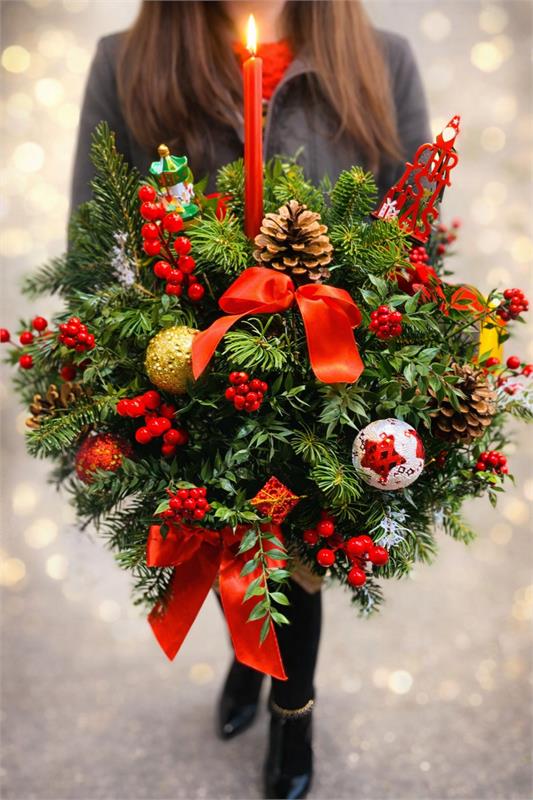 Kırmızı Mumlu Yılbaşı Masa Aranjmanı