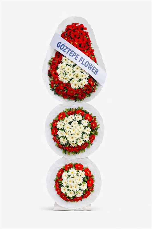 Kırmızı & Beyaz Asalet Üçlü Çelenk